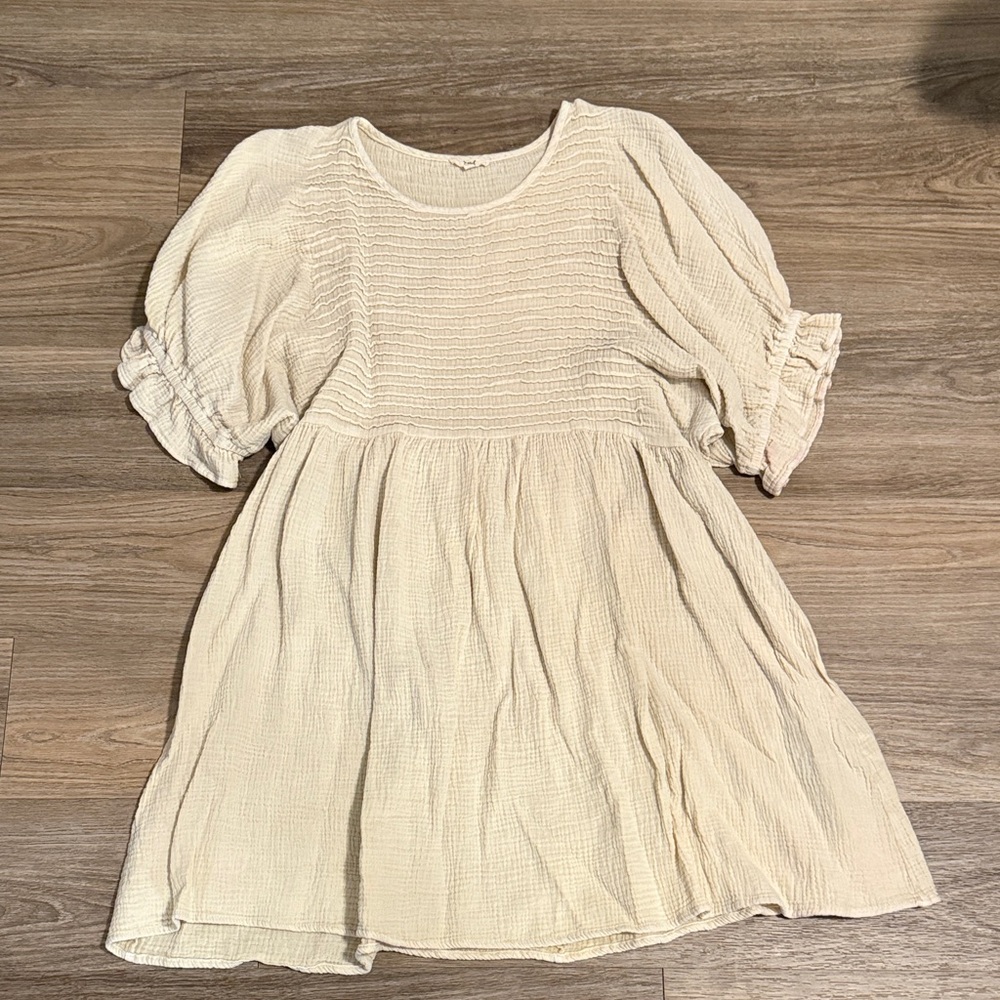 Easel Cream Casual Dress with Puff Sleeves